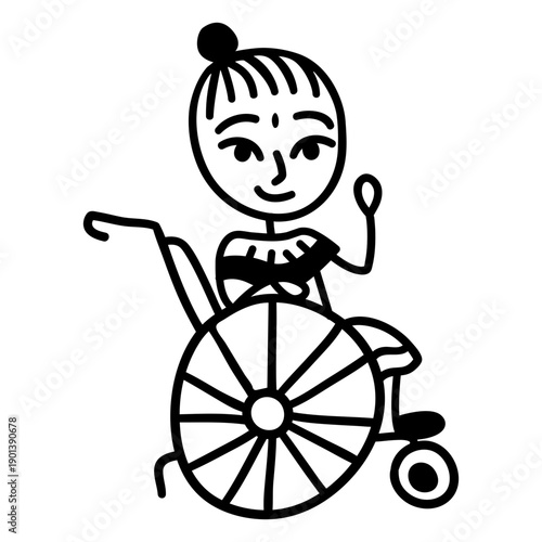 Indian woman waving in wheelchair doodle