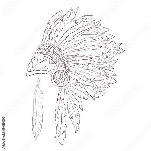 Native headdress side hand-drawn