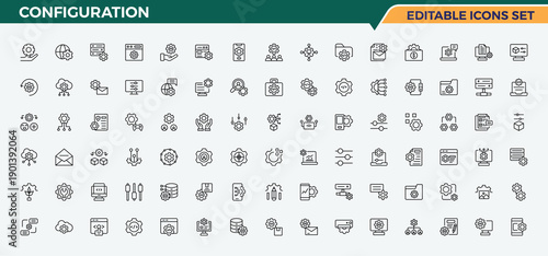 Configuration line icon set. Contains related to setup, setting, wheel, maintenance, cog, service, optimization and more. Vector icons collection. Vector illustration. Service icon set.
