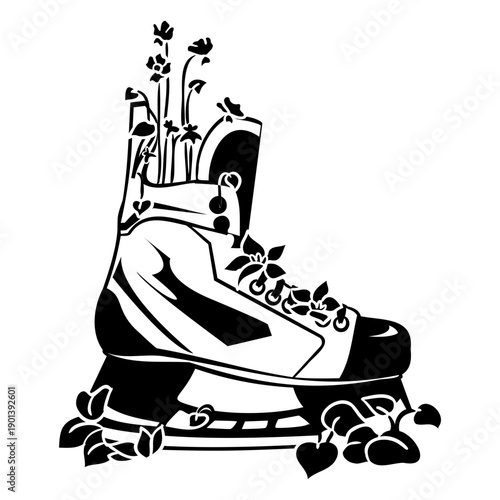 Ice hockey skate with plants high contrast