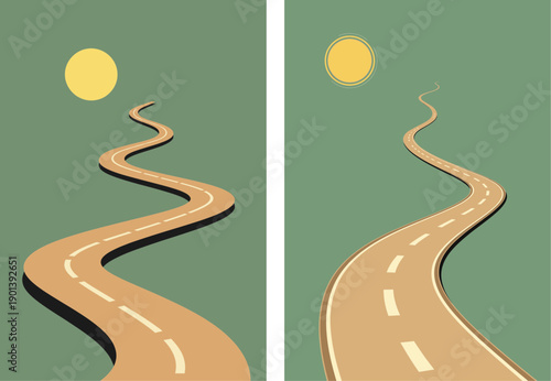 Minimalist Winding Road Illustration on Muted Sage Green Background