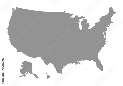 Gray silhouette map of the United States of America including Alaska and Hawaii simple vector illustration for design and presentation