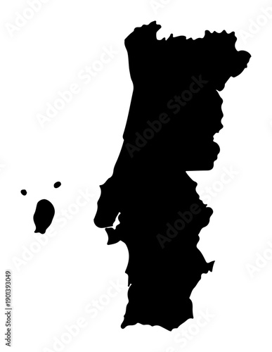 Black silhouette map of Portugal and Azores islands simple vector graphic for travel and geography concepts isolated on white background