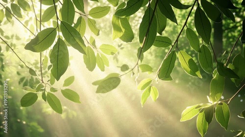 Sunlight Filtering Through Fresh Green Tree Leaves Closeup
