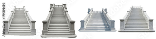 Fotografi Set of grand stone staircases with classic balustrades and railings isolated on