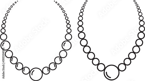 Two delicate pearl necklaces shown as line art. One necklace features a larger central pearl, while the other has a gradient of pearl sizes, adding elegance and sophistication.