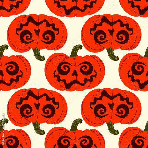 Halloween seamless pattern with jack o lantern.
