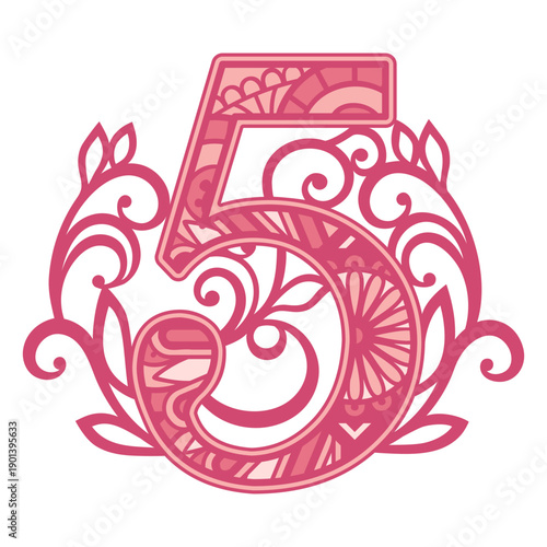 Pink number five mandala stroke