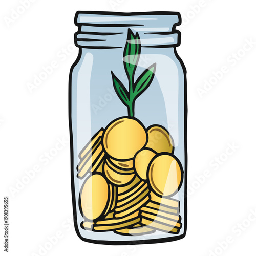 Savings jar with plant color stroke