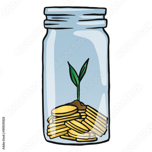 Savings jar with plant sprout color stroke
