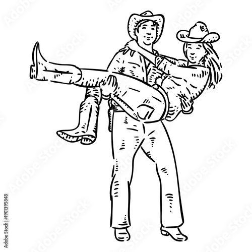 Cowboy dance hand drawn