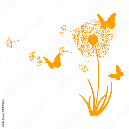 Dandelion and butterflies filled stroke