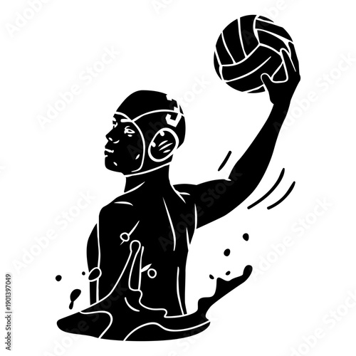 Shooting right handed waterpolo player