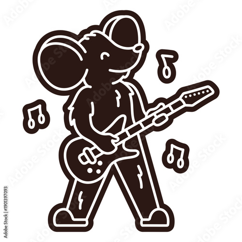 Cute mouse guitar player cartoon cut out