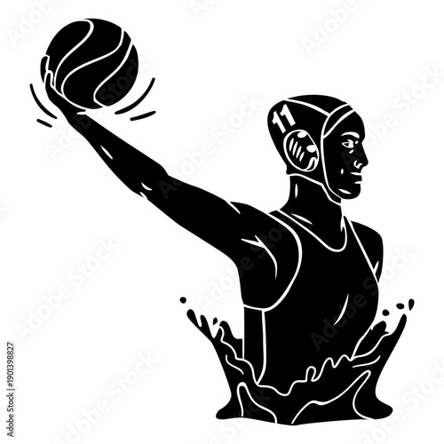 Waterpolo cut out  player jumping out of water