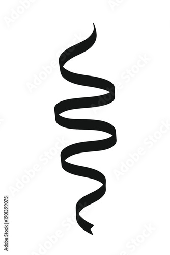 Curling Party Streamer Serpentine Vector Illustration - Black Silhouette Decorative Element for Birthday Events, Carnival Celebrations, New Year Parties, and Festive Graphic Designs
