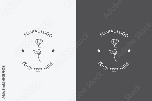 Modern floral logo design with customizable text and star accents