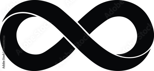 solid black infinity symbol with smooth flowing curves on white background design isolated background.