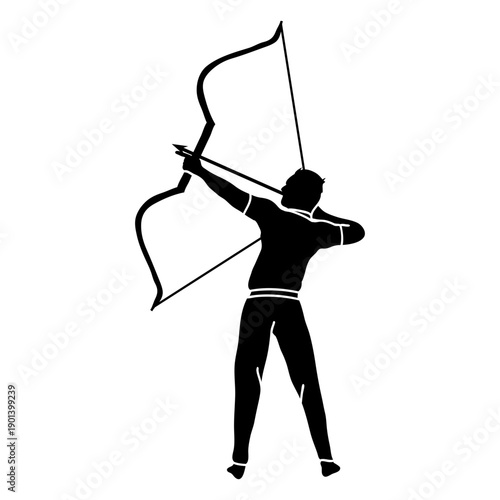 Archer man aiming pose bow
