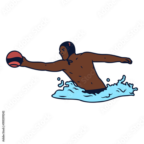 Extended arm waterpolo player color stroke