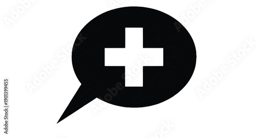 Healthcare communication icon featuring speech bubble with medical cross symbol for online doctor consultation messaging