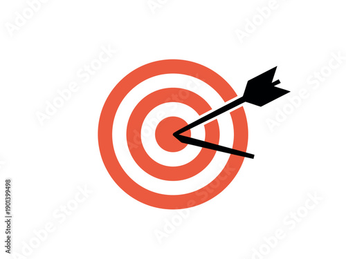 A black arrow hitting the center of a red and white target on a plain white background