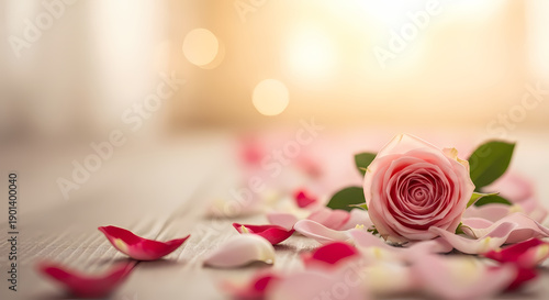 ピンクのバラの花 焦点 あたたかい光 背景素材