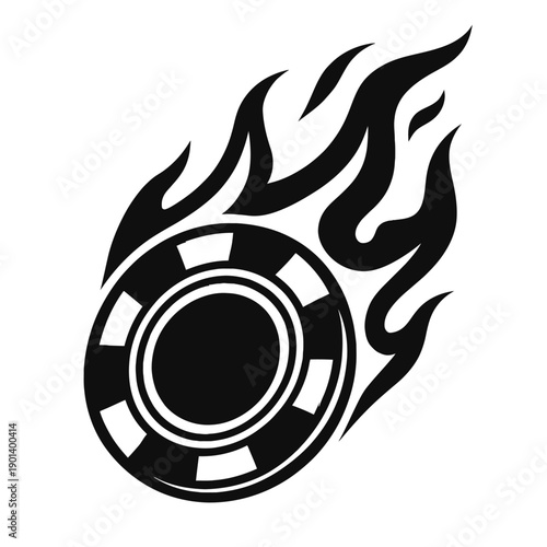 Flaming Casino Chip Vector Illustration - Burning Poker Chip Icon for Gambling, Betting, and High-Stakes Gaming Design