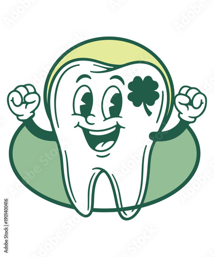 Happy Tooth Mascot St Patrick's Day Dental Care Vector Illustration