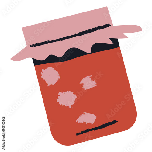 Strawberries jam jar semi flat