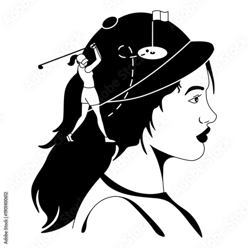 Woman golfer filled stroke