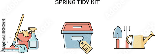 Spring cleaning and gardening tools kit for home organization and seasonal upkeep