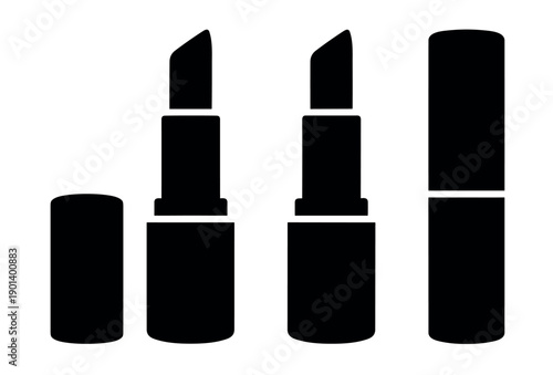 Cosmetic lipstick tubes vector set, makeup beauty product icons in outline linear style, isolated illustration on transparent background