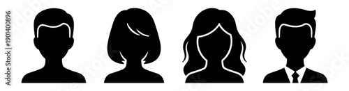 People avatar profile icons, male and female user silhouettes for business and personal accounts vector illustration on transparent background