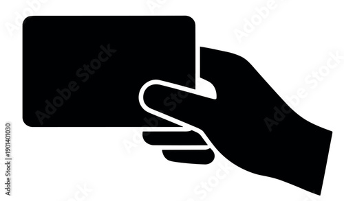 Payment card in hand icon vector illustration, cashless transaction checkout symbol on transparent background