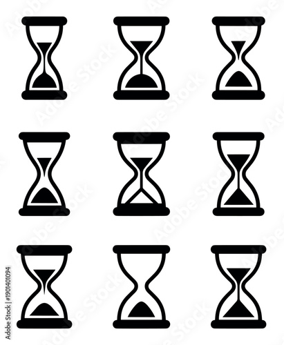 Hourglass sand timer set vector graphic, time countdown icons on transparent background