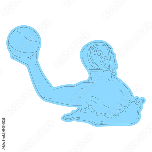 Waterpolo player throwing ball from behind line art