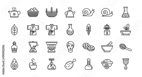 Collection of icons representing various historical and alchemical tools and objects Vector