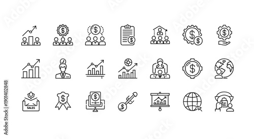 Collection of icons representing various financial and business concepts Vector