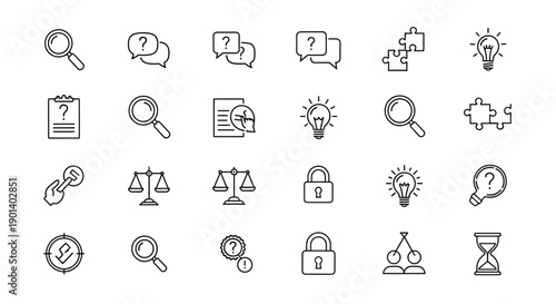 Collection of icons representing various concepts and functions in a user interface Vector