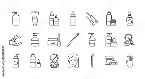 Essential beauty and personal care products illustrated in a minimalist style Vector
