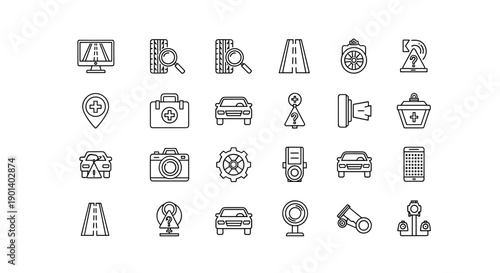 Collection of icons representing various transportation and travel-related services Vector