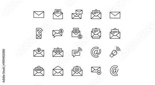 Collection of diverse email and communication related icons in a minimalist style Vector
