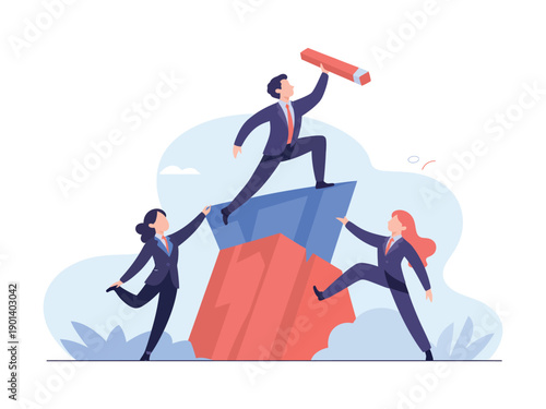 A group of business professionals working together to achieve success and reach their goals.