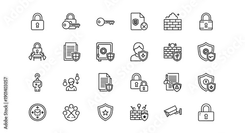 Collection of icons representing various security and service-related concepts Vector