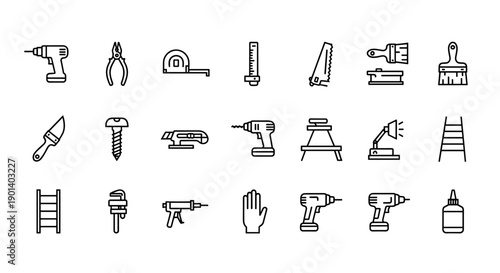 Assorted tools and equipment for home improvement and construction tasks Vector