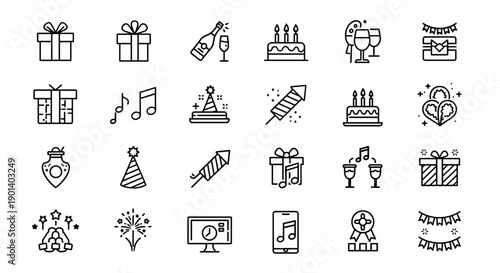 Collection of diverse holiday and celebration icons representing various festive activities and symbols Vector
