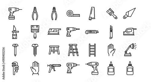 Assorted tools and equipment for home improvement and construction tasks Vector