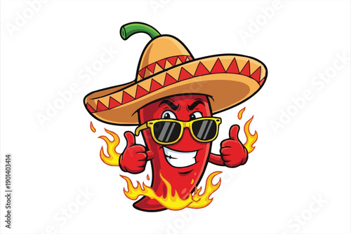 A cartoon chili pepper wearing sunglasses and a sombrero gives two thumbs up