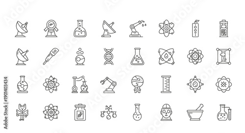 Collection of diverse laboratory and scientific equipment icons Vector